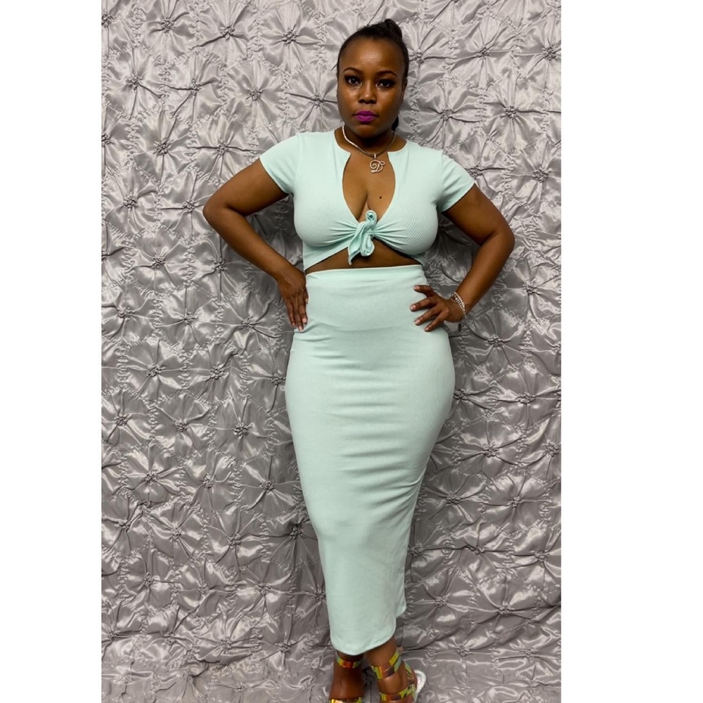 Self-tie Crop Top and Maxi Skirt Set